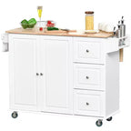 HOMCOM Desserte de cuisine mobile avec plateau rabattable, porte-serviettes/épices, 3 tiroirs et placard à 2 portes