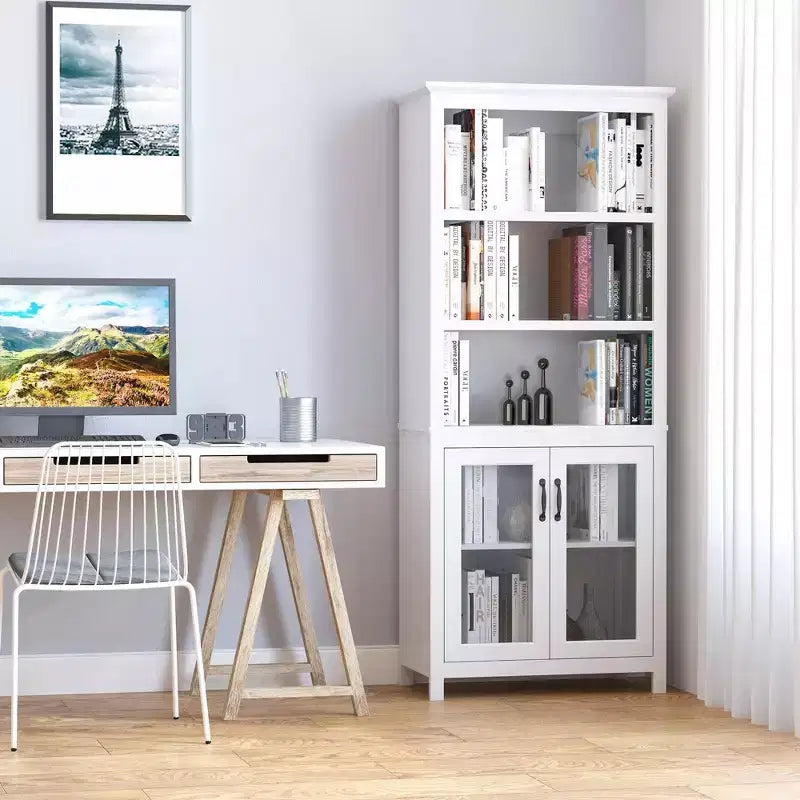 HOMCOM Armoire de rangement bibliothèque 180 cm avec étagères réglables et portes en verre pour bureau, cuisine, salon