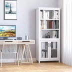 HOMCOM Armoire de rangement bibliothèque 180 cm avec étagères réglables et portes en verre pour bureau, cuisine, salon