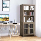 HOMCOM Armoire de rangement bibliothèque 180 cm avec étagères réglables et portes en verre pour bureau, cuisine, salon