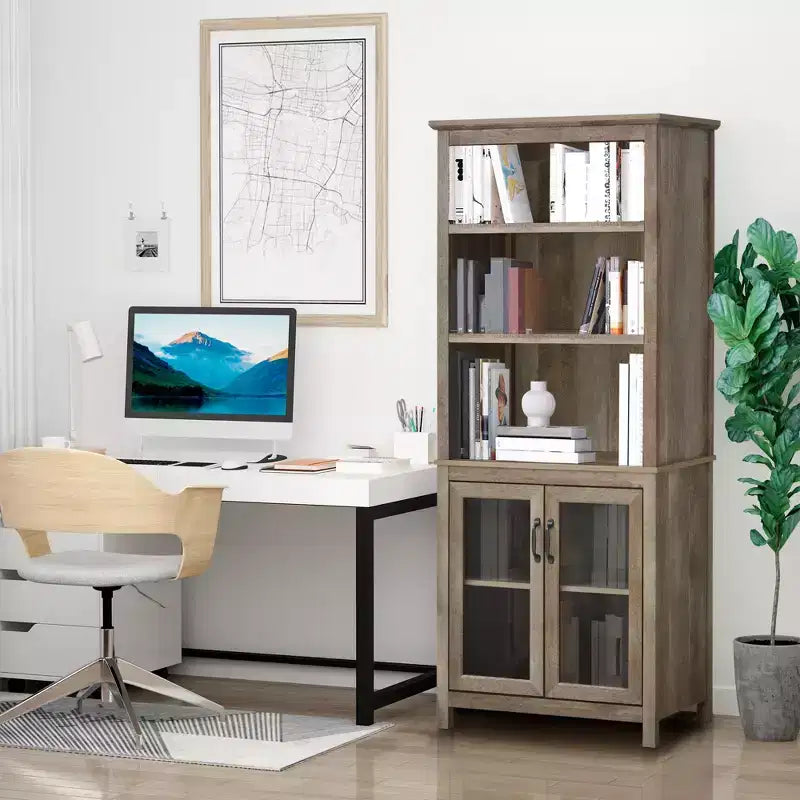 HOMCOM Armoire de rangement bibliothèque 180 cm avec étagères réglables et portes en verre pour bureau, cuisine, salon