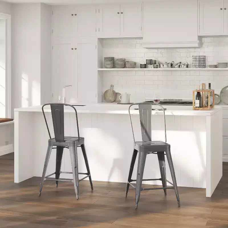 Tabouret de comptoir moderne Merrick Lane 24 avec cadre en métal thermolaqué avec finition laquée transparente pour une utilisation en intérieur