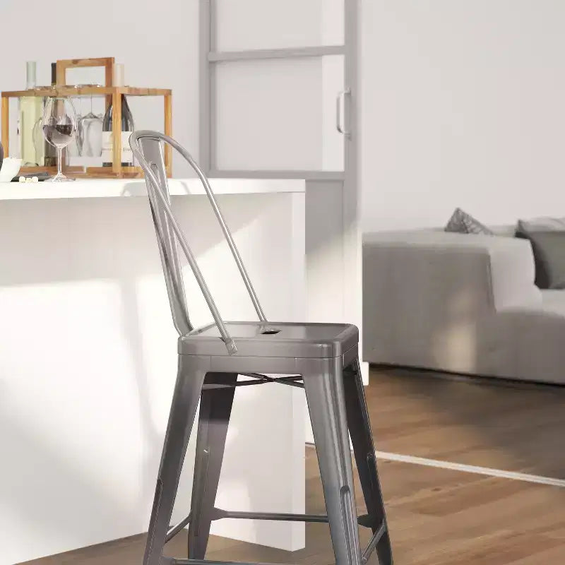 Tabouret de comptoir moderne Merrick Lane 24 avec cadre en métal thermolaqué avec finition laquée transparente pour une utilisation en intérieur