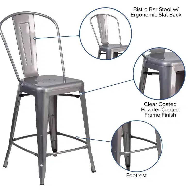 Tabouret de comptoir moderne Merrick Lane 24 avec cadre en métal thermolaqué avec finition laquée transparente pour une utilisation en intérieur