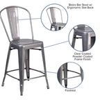 Tabouret de comptoir moderne Merrick Lane 24 avec cadre en métal thermolaqué avec finition laquée transparente pour une utilisation en intérieur