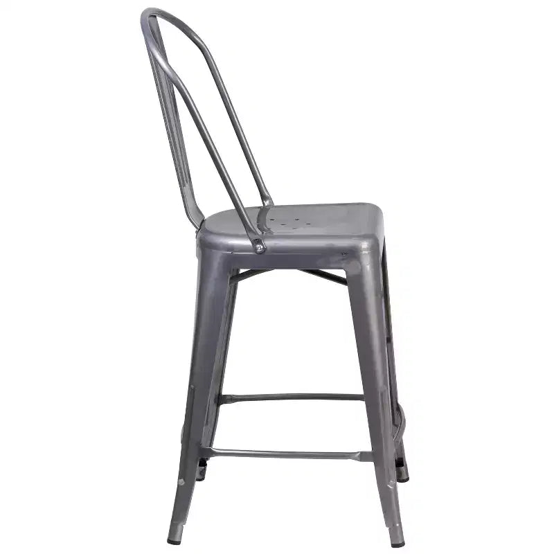 Tabouret de comptoir moderne Merrick Lane 24 avec cadre en métal thermolaqué avec finition laquée transparente pour une utilisation en intérieur