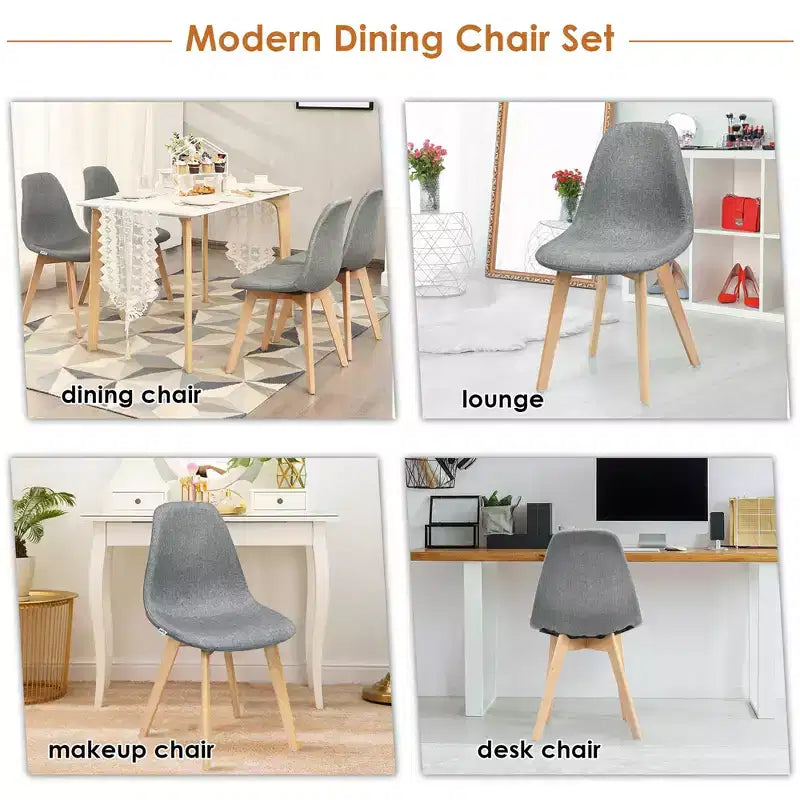 Costway Lot de 4 Chaises de Salle à Manger Modernes avec Pieds en Bois pour Maison Meubles Gris