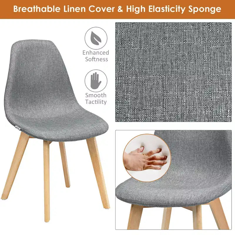 Costway Lot de 4 Chaises de Salle à Manger Modernes avec Pieds en Bois pour Maison Meubles Gris