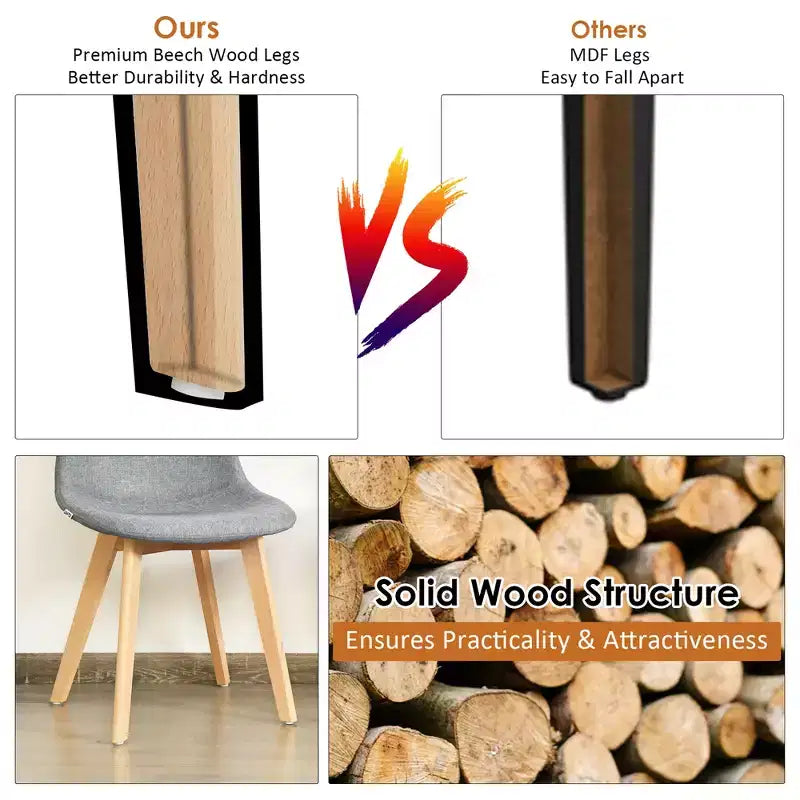 Costway Lot de 4 Chaises de Salle à Manger Modernes avec Pieds en Bois pour Maison Meubles Gris