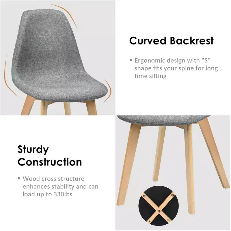 Costway Lot de 4 Chaises de Salle à Manger Modernes avec Pieds en Bois pour Maison Meubles Gris