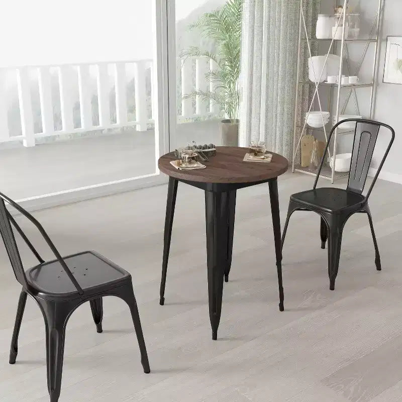 Table d'intérieur ronde Merrick Lane 24 en métal avec cadre en acier galvanisé et plateau en bois rustique