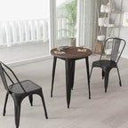 Table d'intérieur ronde Merrick Lane 24 en métal avec cadre en acier galvanisé et plateau en bois rustique