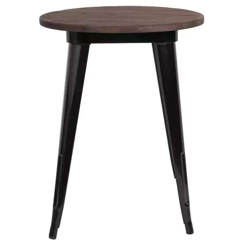 Table d'intérieur ronde Merrick Lane 24 en métal avec cadre en acier galvanisé et plateau en bois rustique