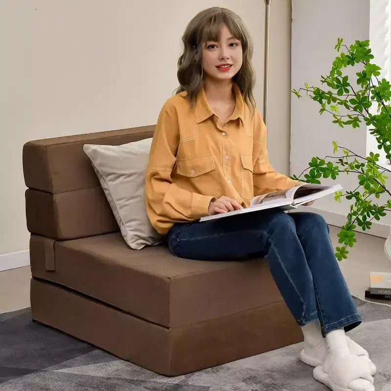 Costway Chaise longue convertible pliable trois volets, Lit banquette, Canapé pour dortoir, Marron
