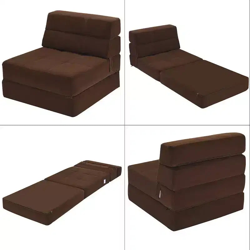 Costway Chaise longue convertible pliable trois volets, Lit banquette, Canapé pour dortoir, Marron