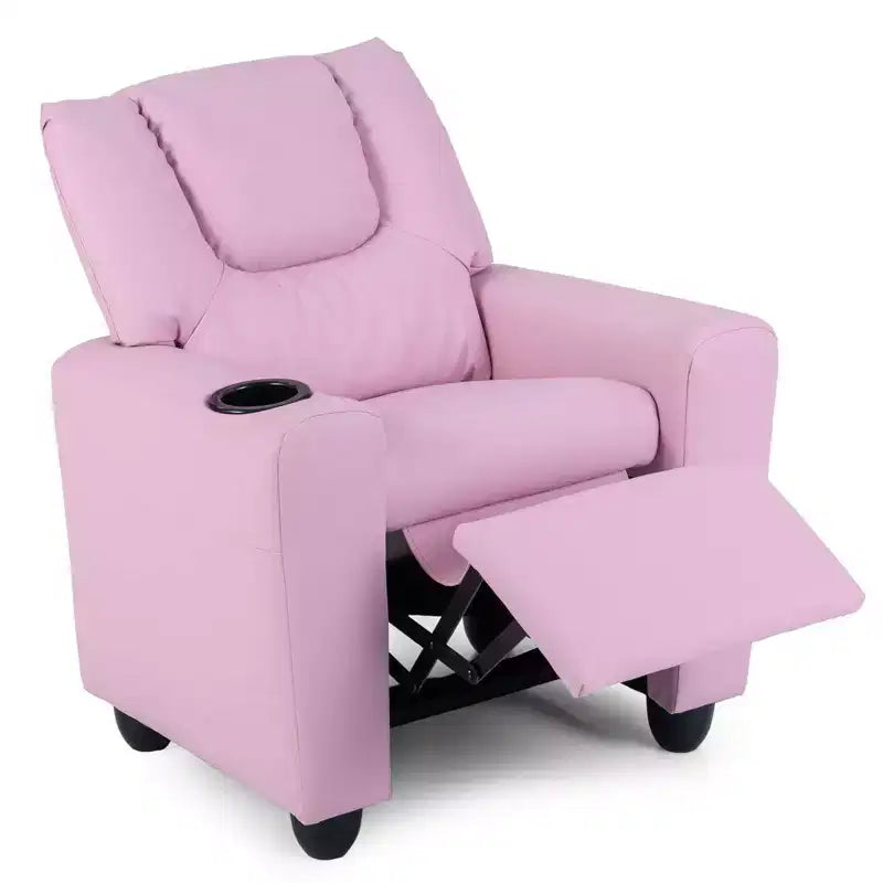 Fauteuil inclinable pour enfants Costway, canapé pour enfants avec porte-gobelet, rose
