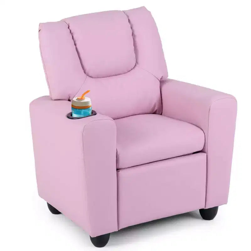 Fauteuil inclinable pour enfants Costway, canapé pour enfants avec porte-gobelet, rose