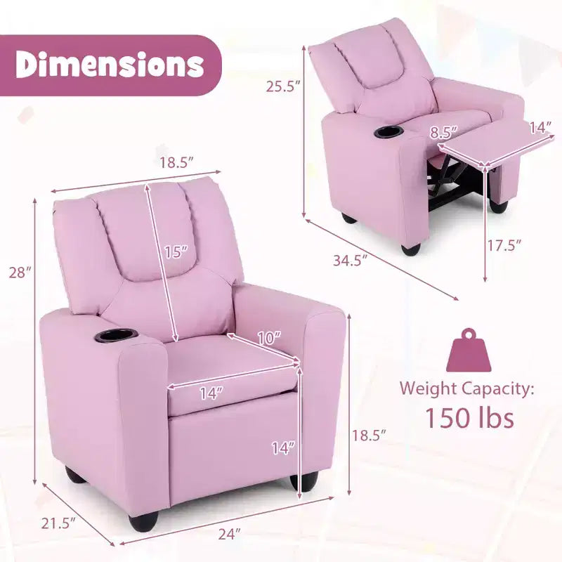 Fauteuil inclinable pour enfants Costway, canapé pour enfants avec porte-gobelet, rose
