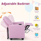 Fauteuil inclinable pour enfants Costway, canapé pour enfants avec porte-gobelet, rose