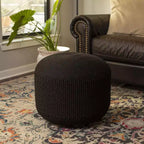 Pouf tressé BirdRock Home en tricot pour l'intérieur ou l'extérieur - Noir