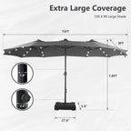 MAISON ARTS Parasol excentré rectangulaire de 4,5 m avec manivelle, parasol de marché double face d'extérieur avec lumières LED solaires et base incluse