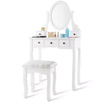 Table de Maquillage Costway Coiffeuse Ovale avec Tabouret et 5 Tiroirs de Rangement