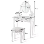 Table de Maquillage Costway Coiffeuse Ovale avec Tabouret et 5 Tiroirs de Rangement