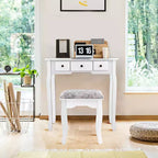 Table de Maquillage Costway Coiffeuse Ovale avec Tabouret et 5 Tiroirs de Rangement