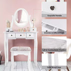 Table de Maquillage Costway Coiffeuse Ovale avec Tabouret et 5 Tiroirs de Rangement