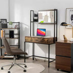 Coiffeuse industrielle Costway avec miroir réglable sur 3 hauteurs, sac de rangement et grand tiroir