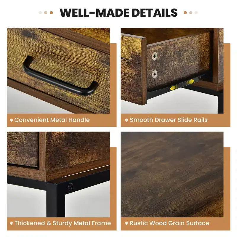 Coiffeuse industrielle Costway avec miroir réglable sur 3 hauteurs, sac de rangement et grand tiroir