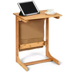 Costway Table d'appoint canapé en bambou, bureau d'ordinateur portable, table basse de collation, table de chevet avec sac de rangement
