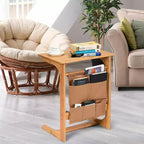 Costway Table d'appoint canapé en bambou, bureau d'ordinateur portable, table basse de collation, table de chevet avec sac de rangement