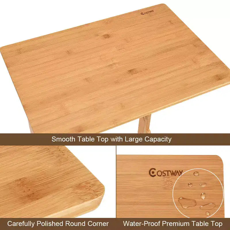Costway Table d'appoint canapé en bambou, bureau d'ordinateur portable, table basse de collation, table de chevet avec sac de rangement