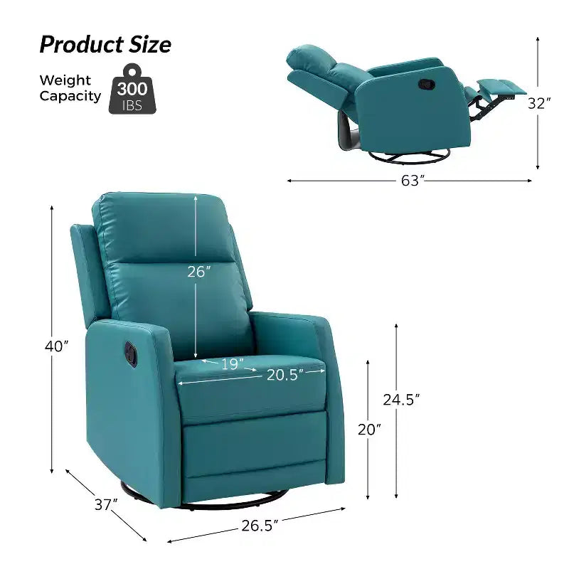 Lot de 2 fauteuils inclinables pivotants Ofelia en bois, avec accoudoirs, pour chambre et salon ART OF LIVING DESIGNS-TEAL