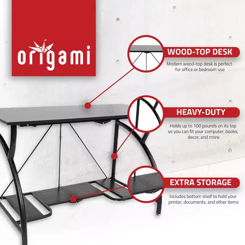 Table de bureau pliante multi-usages en bois pour ordinateur Origami, noire