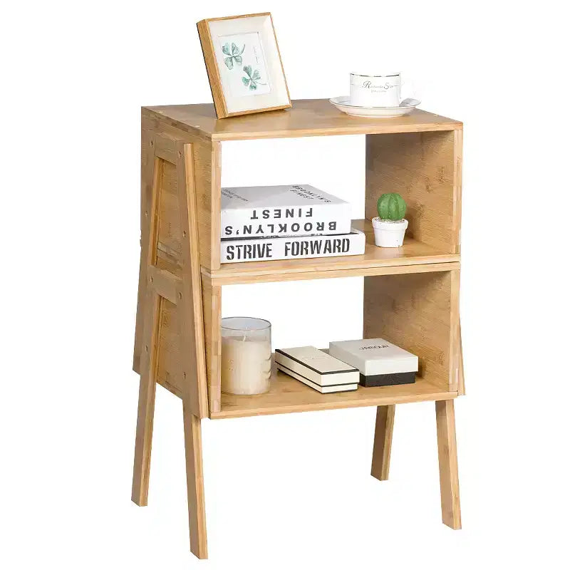 Costway Lot de 2 tables de chevet en bambou, table d'appoint empilable pour canapé avec étagère de rangement