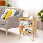 Costway Lot de 2 tables de chevet en bambou, table d'appoint empilable pour canapé avec étagère de rangement