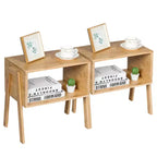 Costway Lot de 2 tables de chevet en bambou, table d'appoint empilable pour canapé avec étagère de rangement