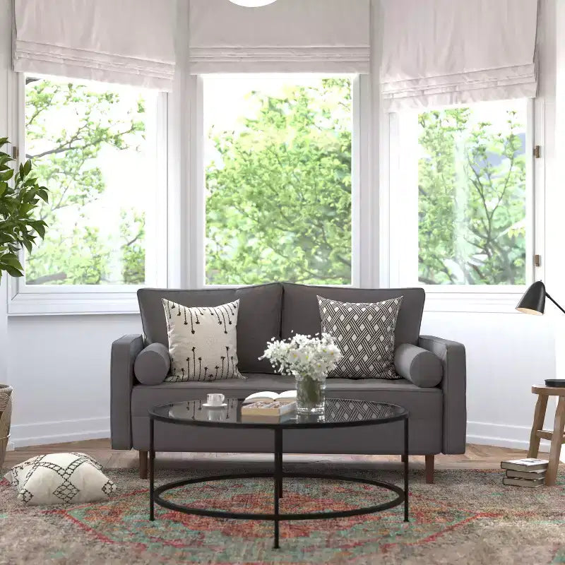 Canapé deux places Flash Furniture Hudson, style moderne du milieu du siècle, avec revêtement capitonné et pieds en bois massif