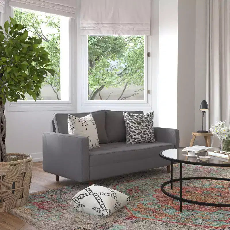 Canapé deux places Flash Furniture Hudson, style moderne du milieu du siècle, avec revêtement capitonné et pieds en bois massif