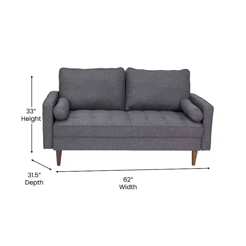 Canapé deux places Flash Furniture Hudson, style moderne du milieu du siècle, avec revêtement capitonné et pieds en bois massif