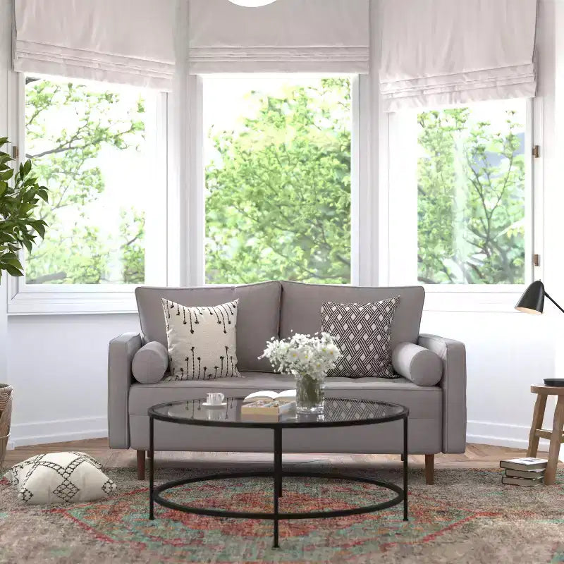 Canapé deux places Flash Furniture Hudson, style moderne du milieu du siècle, avec revêtement capitonné et pieds en bois massif