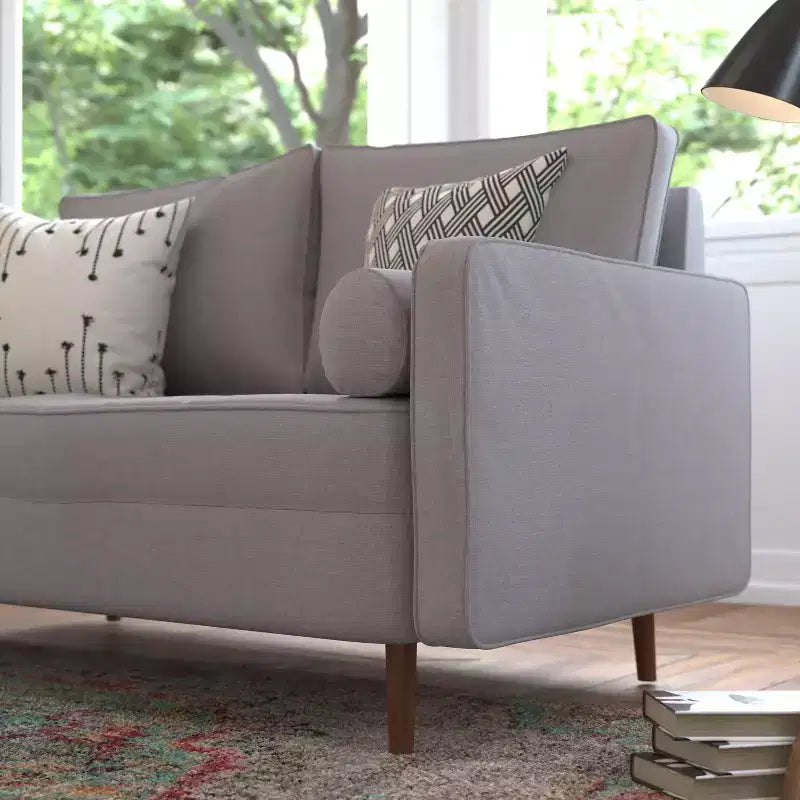 Canapé deux places Flash Furniture Hudson, style moderne du milieu du siècle, avec revêtement capitonné et pieds en bois massif