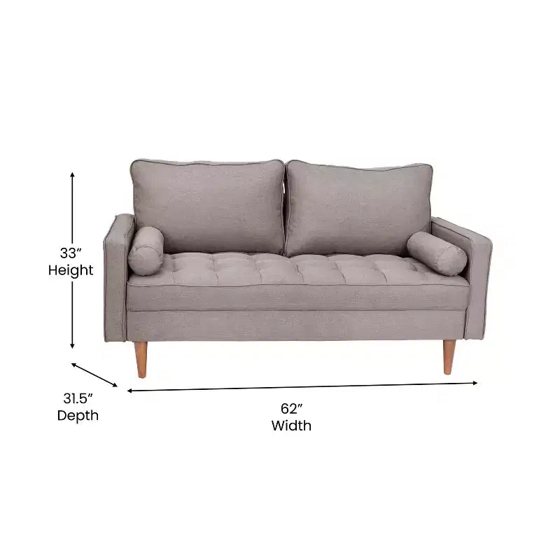 Canapé deux places Flash Furniture Hudson, style moderne du milieu du siècle, avec revêtement capitonné et pieds en bois massif