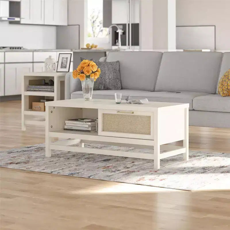 Table basse Lennon Ameriwood Home, chêne ivoire et rotin synthétique
