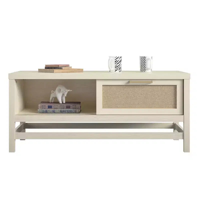 Table basse Lennon Ameriwood Home, chêne ivoire et rotin synthétique