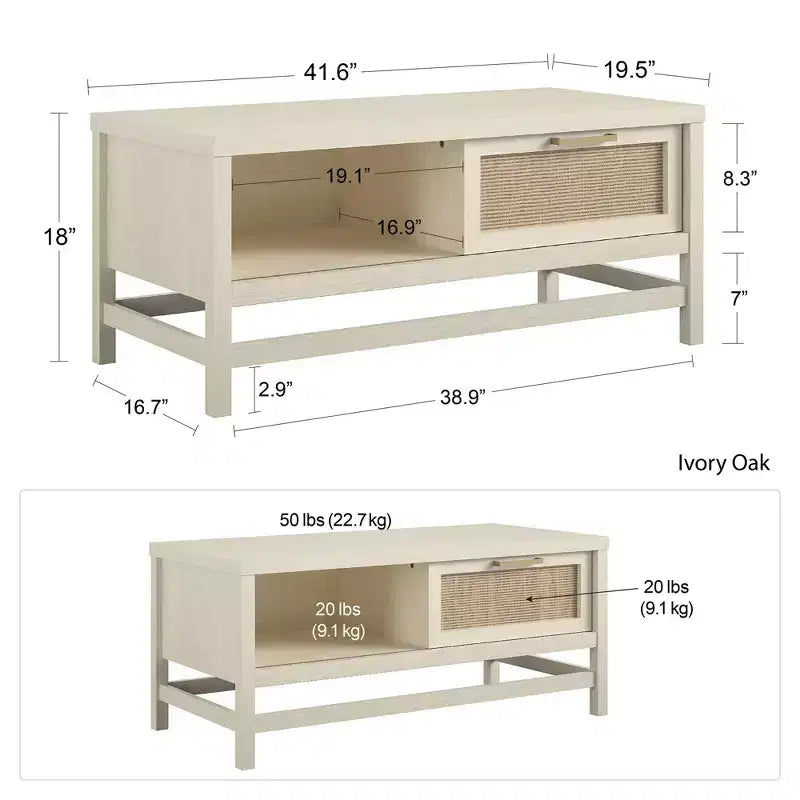 Table basse Lennon Ameriwood Home, chêne ivoire et rotin synthétique