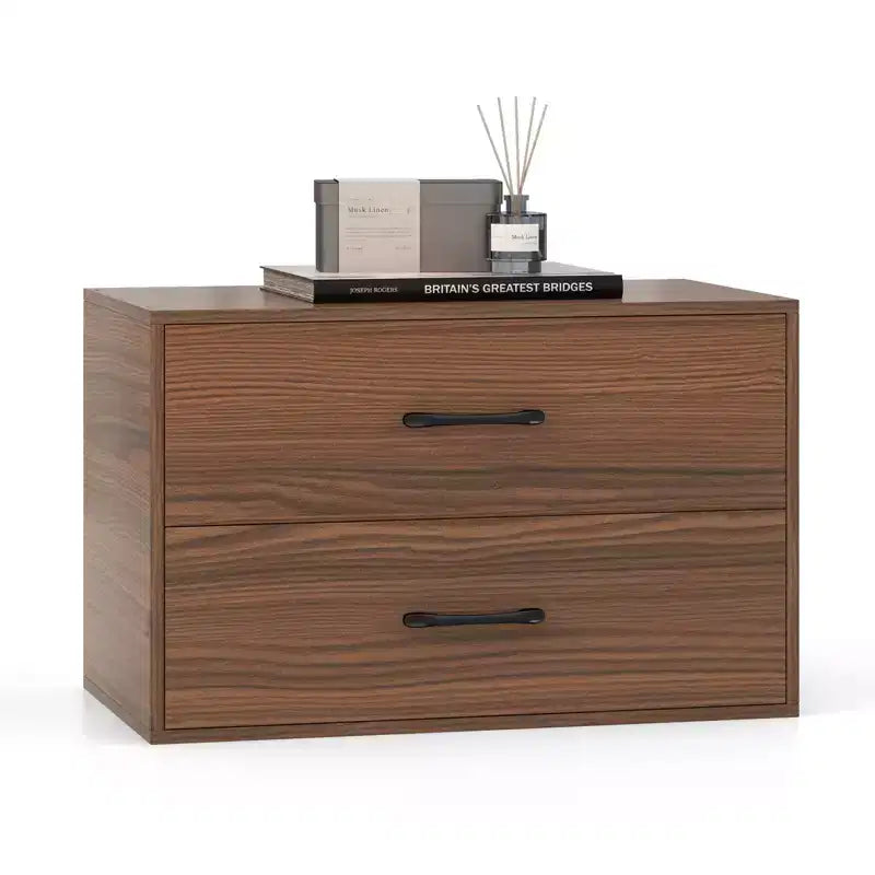 Commode Costway à 2 tiroirs, Organiseur de rangement horizontal empilable avec poignées, Blanc/Noyer/Noir