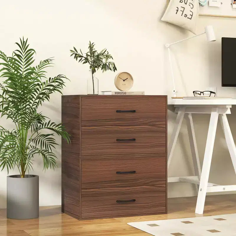 Commode Costway à 2 tiroirs, Organiseur de rangement horizontal empilable avec poignées, Blanc/Noyer/Noir